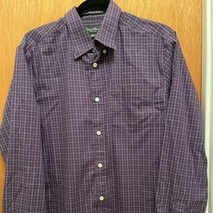 Medium Men’s Eddie Bauer Purple & White Wrinkle Resistant ButtonUp Shirt
